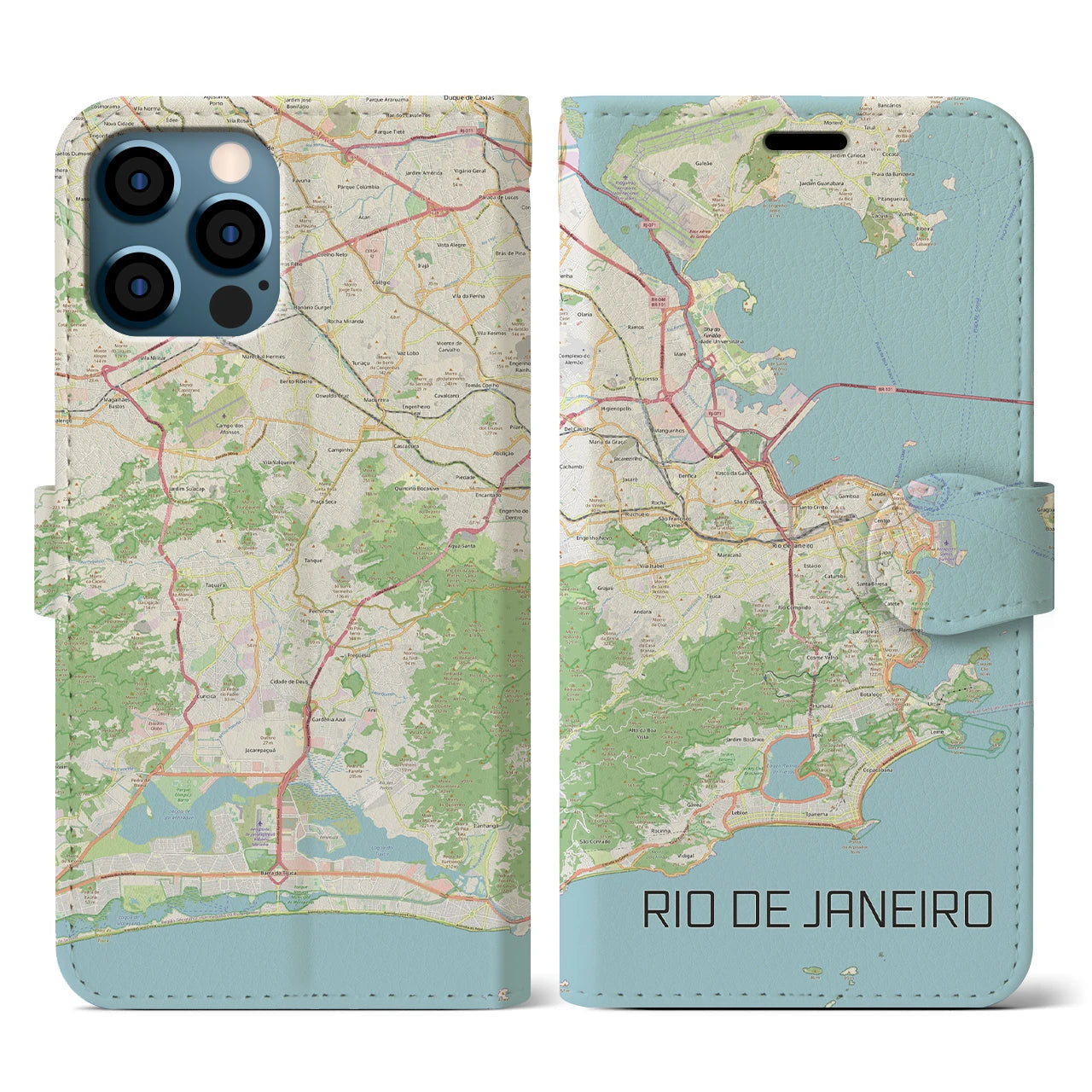【リオデジャネイロ(ブラジル)】地図柄iPhoneケース(手帳タイプ)ナチュラル・iPhone 12 / 12 Pro 用