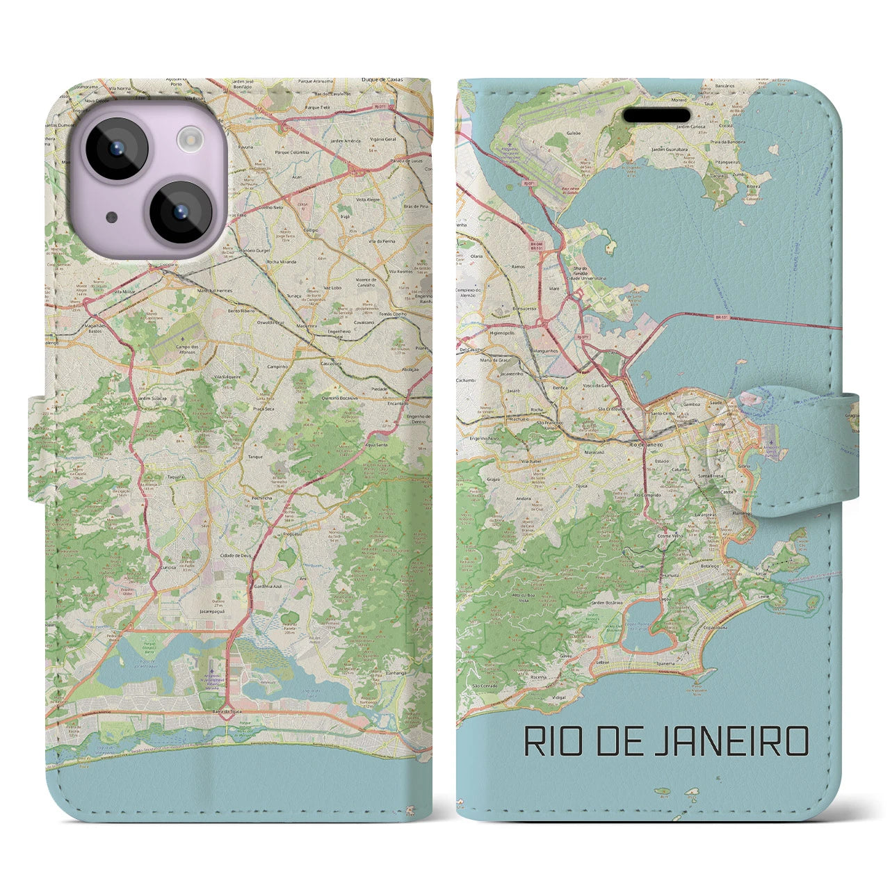 【リオデジャネイロ(ブラジル)】地図柄iPhoneケース(手帳タイプ)ナチュラル・iPhone 14 用