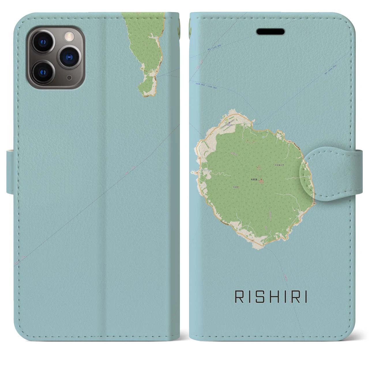 【利尻(北海道)】地図柄iPhoneケース(手帳タイプ)ナチュラル・iPhone 11 Pro Max 用