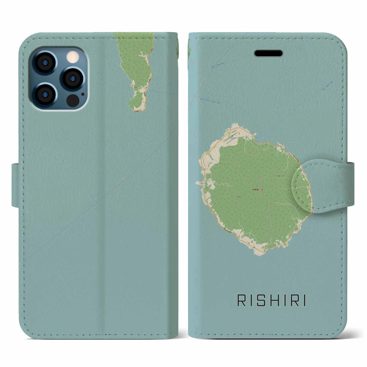 【利尻(北海道)】地図柄iPhoneケース(手帳タイプ)ナチュラル・iPhone 12 / 12 Pro 用