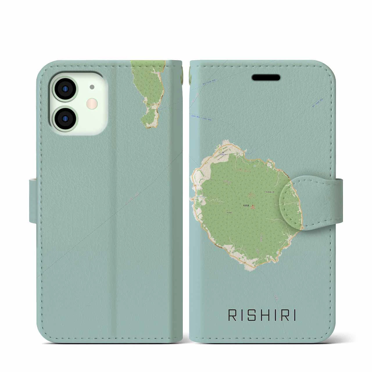 【利尻(北海道)】地図柄iPhoneケース(手帳タイプ)ナチュラル・iPhone 12 mini 用