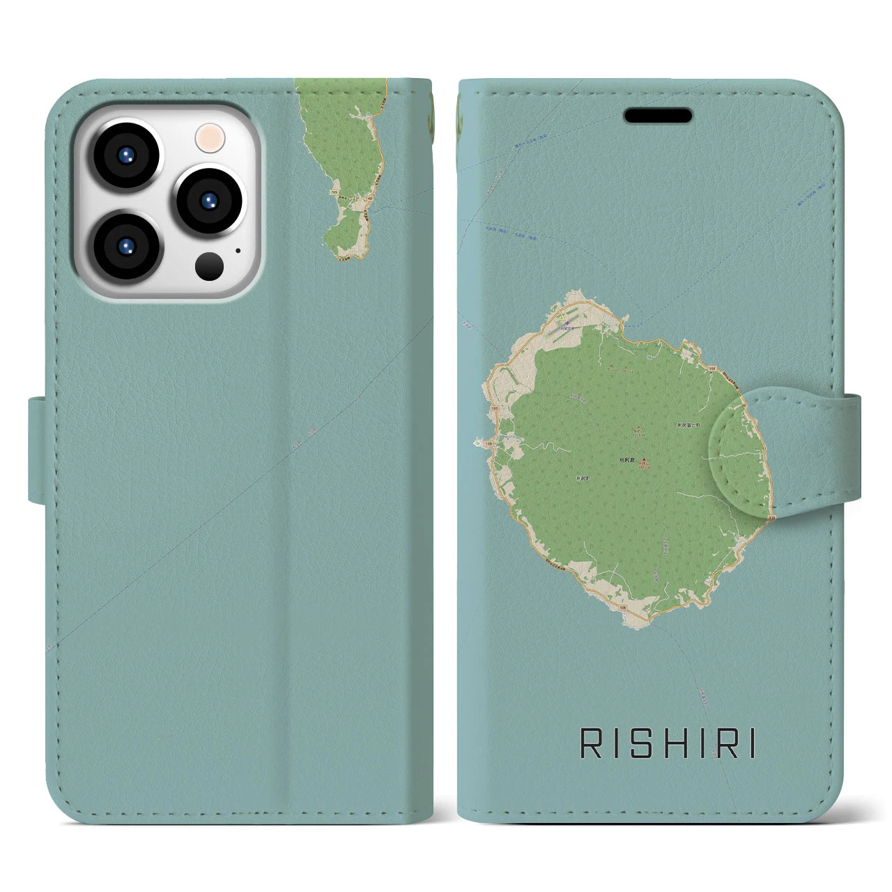 【利尻(北海道)】地図柄iPhoneケース(手帳タイプ)ナチュラル・iPhone 13 Pro 用