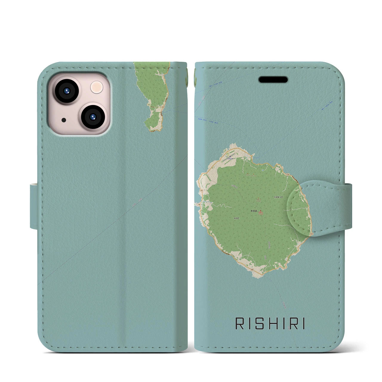 【利尻(北海道)】地図柄iPhoneケース(手帳タイプ)ナチュラル・iPhone 13 mini 用