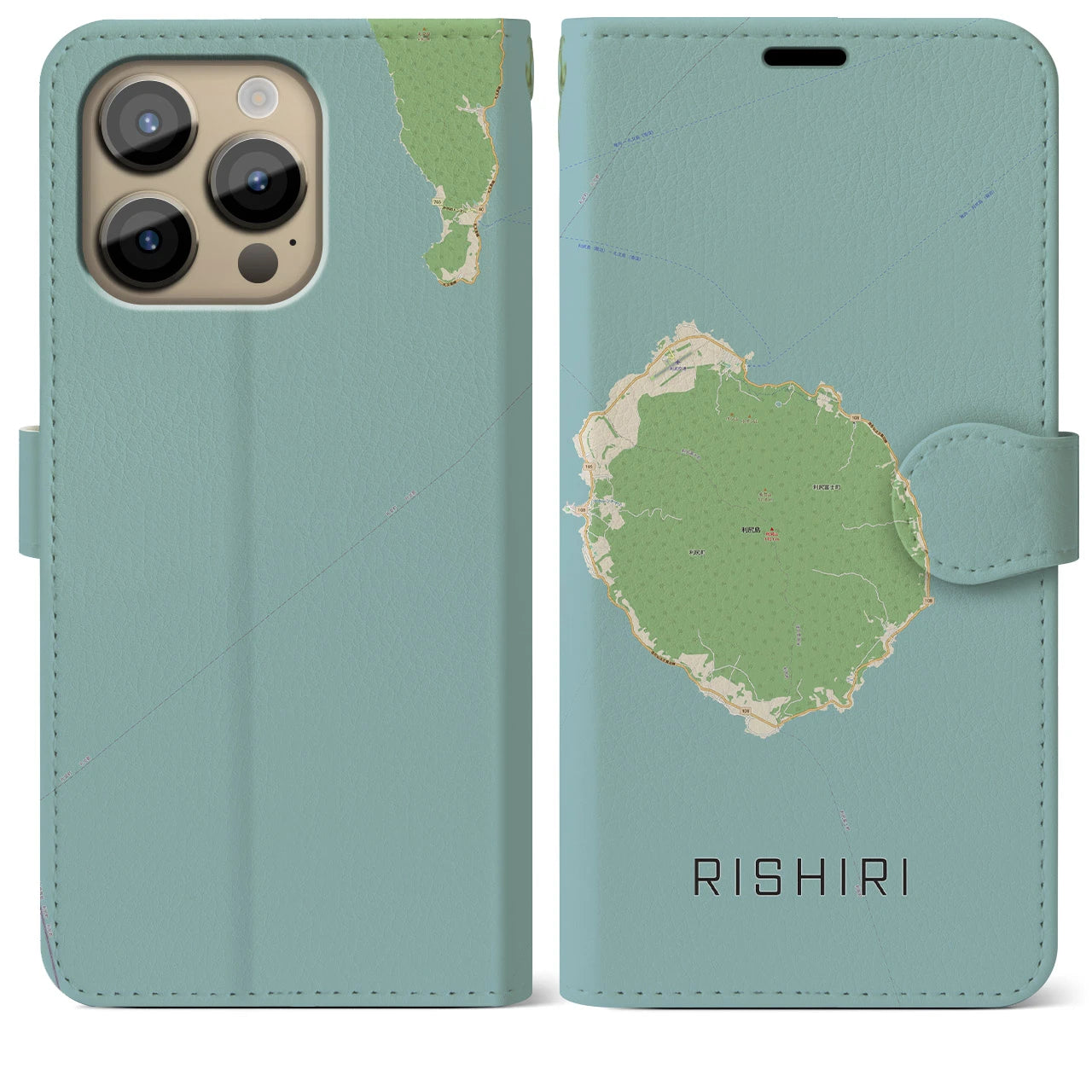 【利尻(北海道)】地図柄iPhoneケース(手帳タイプ)ナチュラル・iPhone 14 Pro Max 用