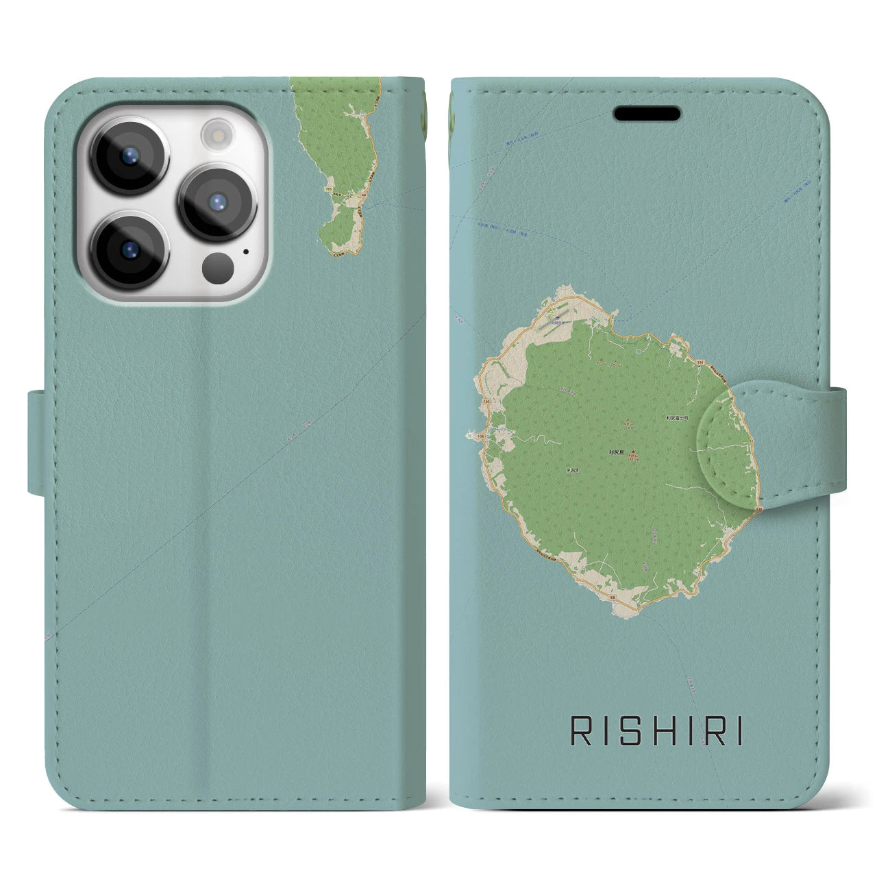 【利尻(北海道)】地図柄iPhoneケース(手帳タイプ)ナチュラル・iPhone 14 Pro 用
