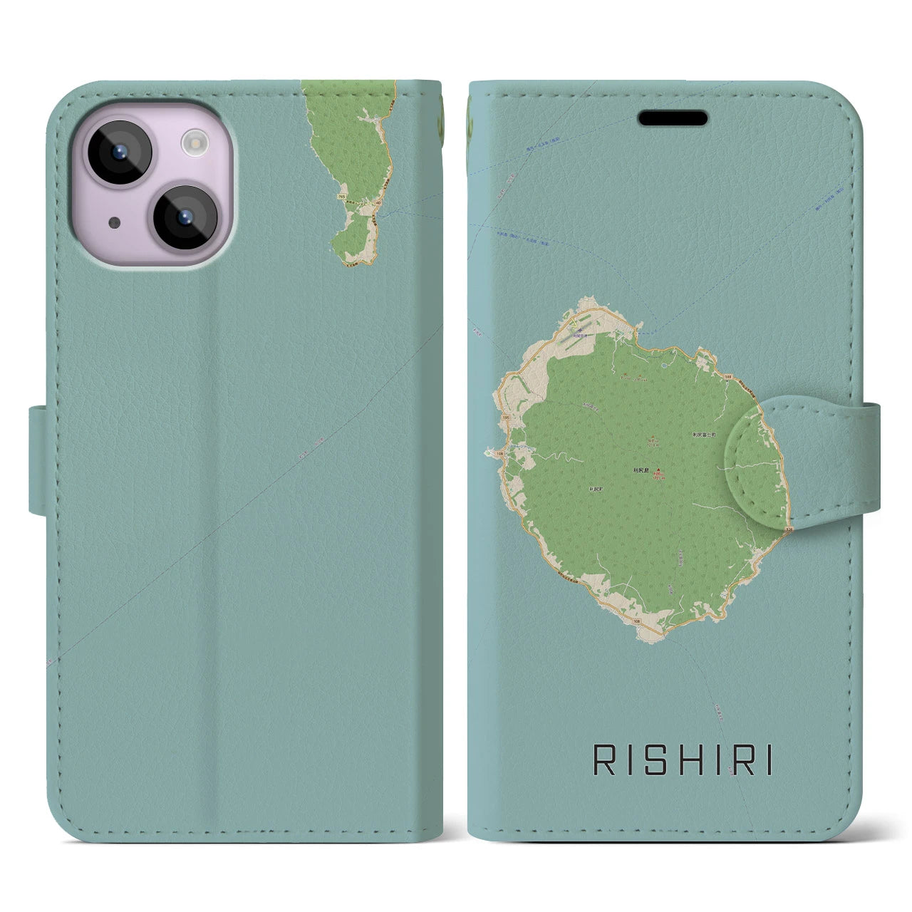 【利尻(北海道)】地図柄iPhoneケース(手帳タイプ)ナチュラル・iPhone 14 用