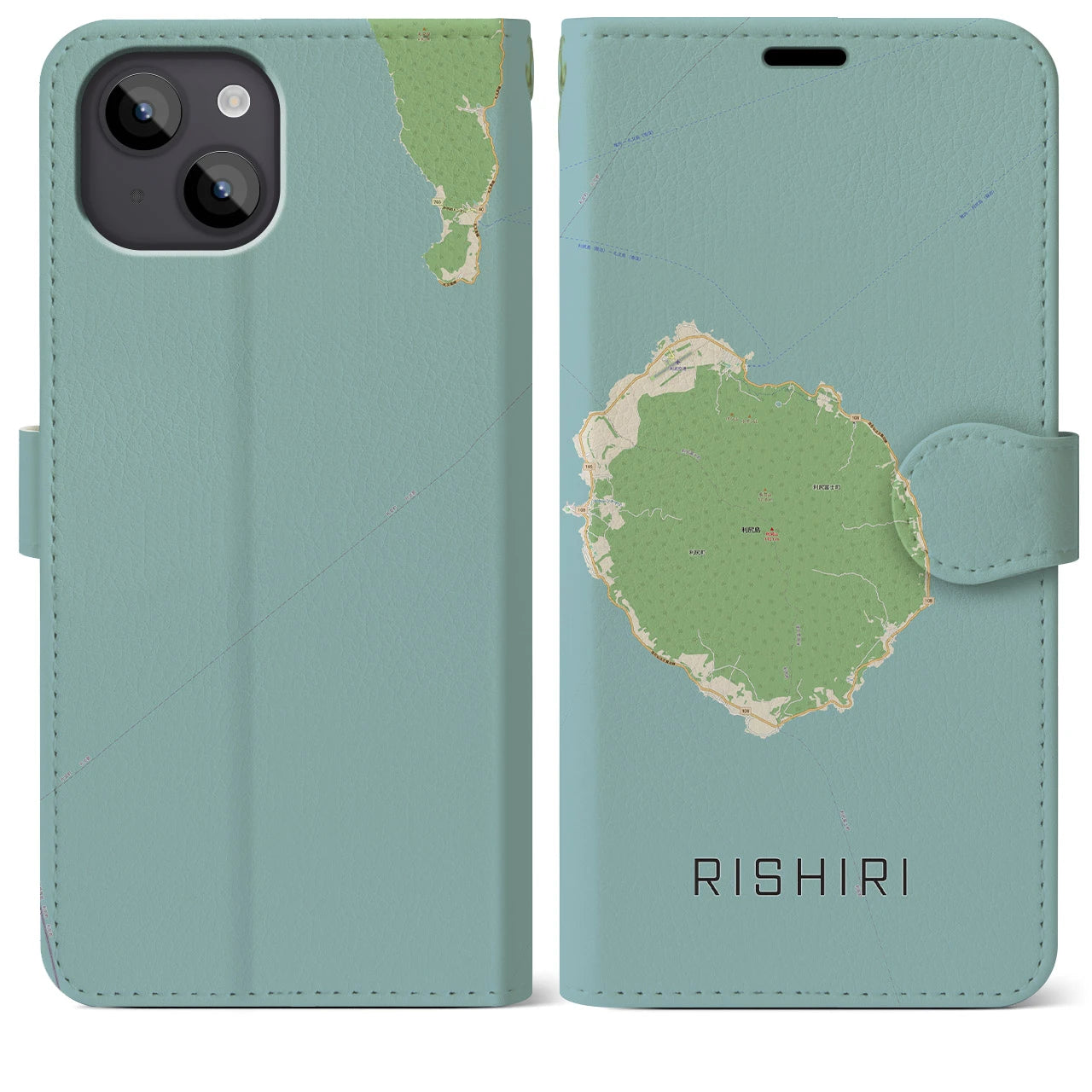 【利尻(北海道)】地図柄iPhoneケース(手帳タイプ)ナチュラル・iPhone 14 Plus 用