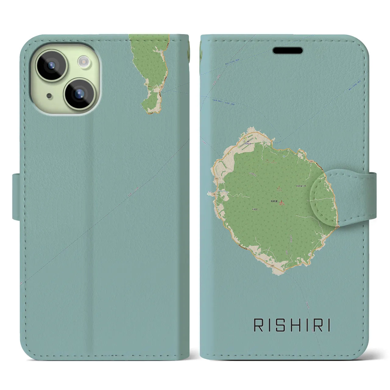【利尻(北海道)】地図柄iPhoneケース(手帳タイプ)ナチュラル・iPhone 15 用