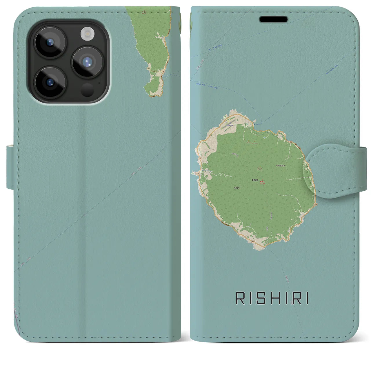 【利尻(北海道)】地図柄iPhoneケース(手帳タイプ)ナチュラル・iPhone 15 Pro Max 用