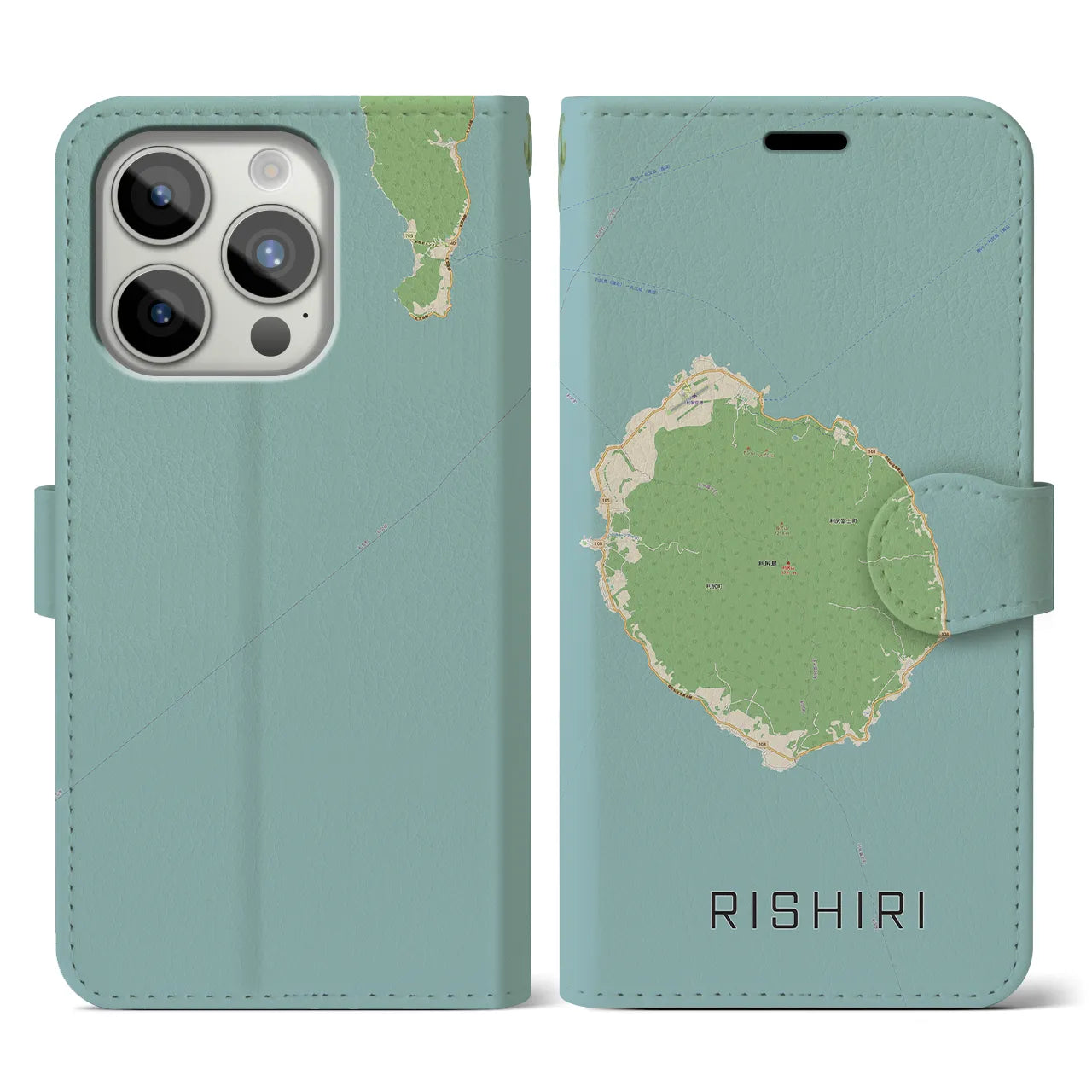 【利尻(北海道)】地図柄iPhoneケース(手帳タイプ)ナチュラル・iPhone 15 Pro 用