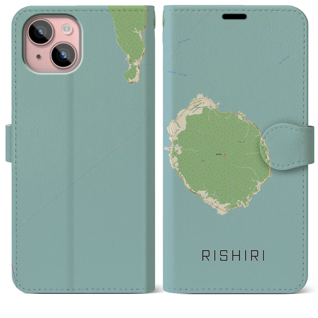 【利尻(北海道)】地図柄iPhoneケース(手帳タイプ)ナチュラル・iPhone 15 Plus 用