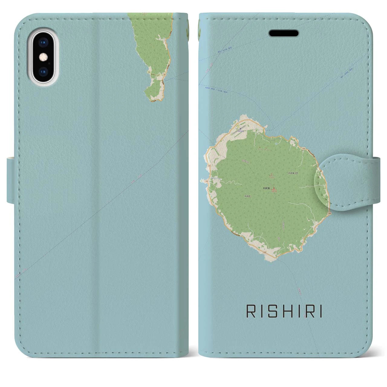 【利尻(北海道)】地図柄iPhoneケース(手帳タイプ)ナチュラル・iPhone XS Max 用
