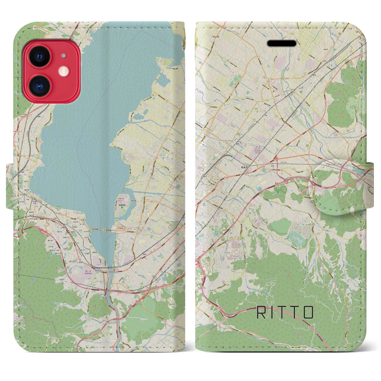 【栗東(滋賀県)】地図柄iPhoneケース(手帳タイプ)ナチュラル・iPhone 11 用