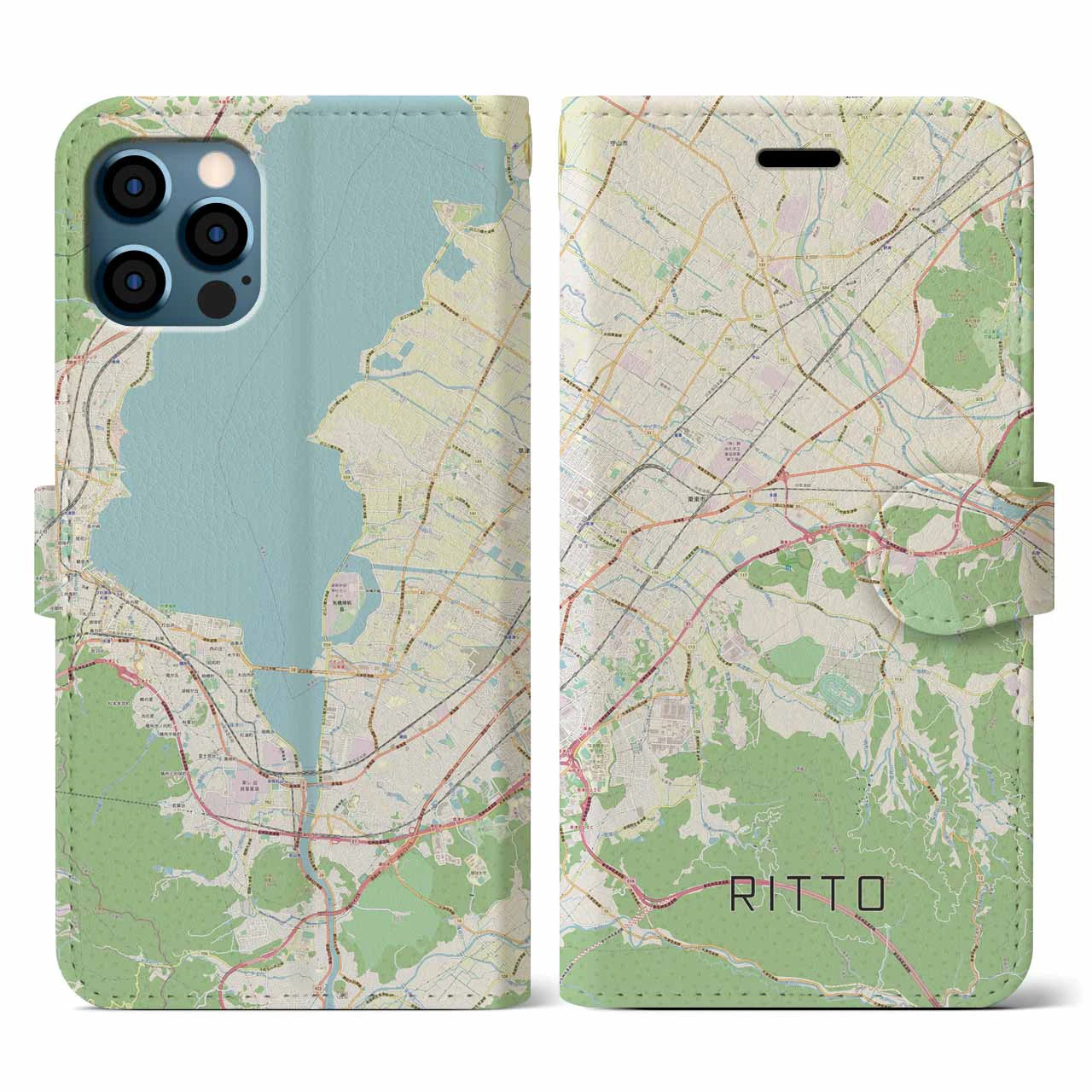 【栗東(滋賀県)】地図柄iPhoneケース(手帳タイプ)ナチュラル・iPhone 12 / 12 Pro 用