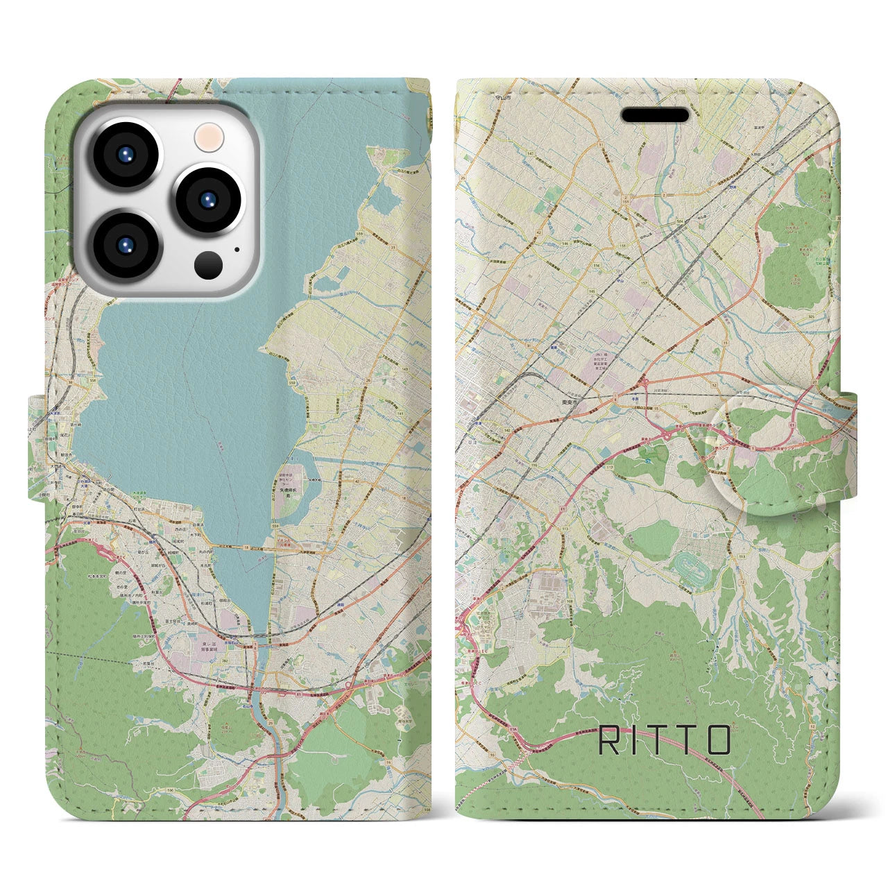 【栗東(滋賀県)】地図柄iPhoneケース(手帳タイプ)ナチュラル・iPhone 13 Pro 用