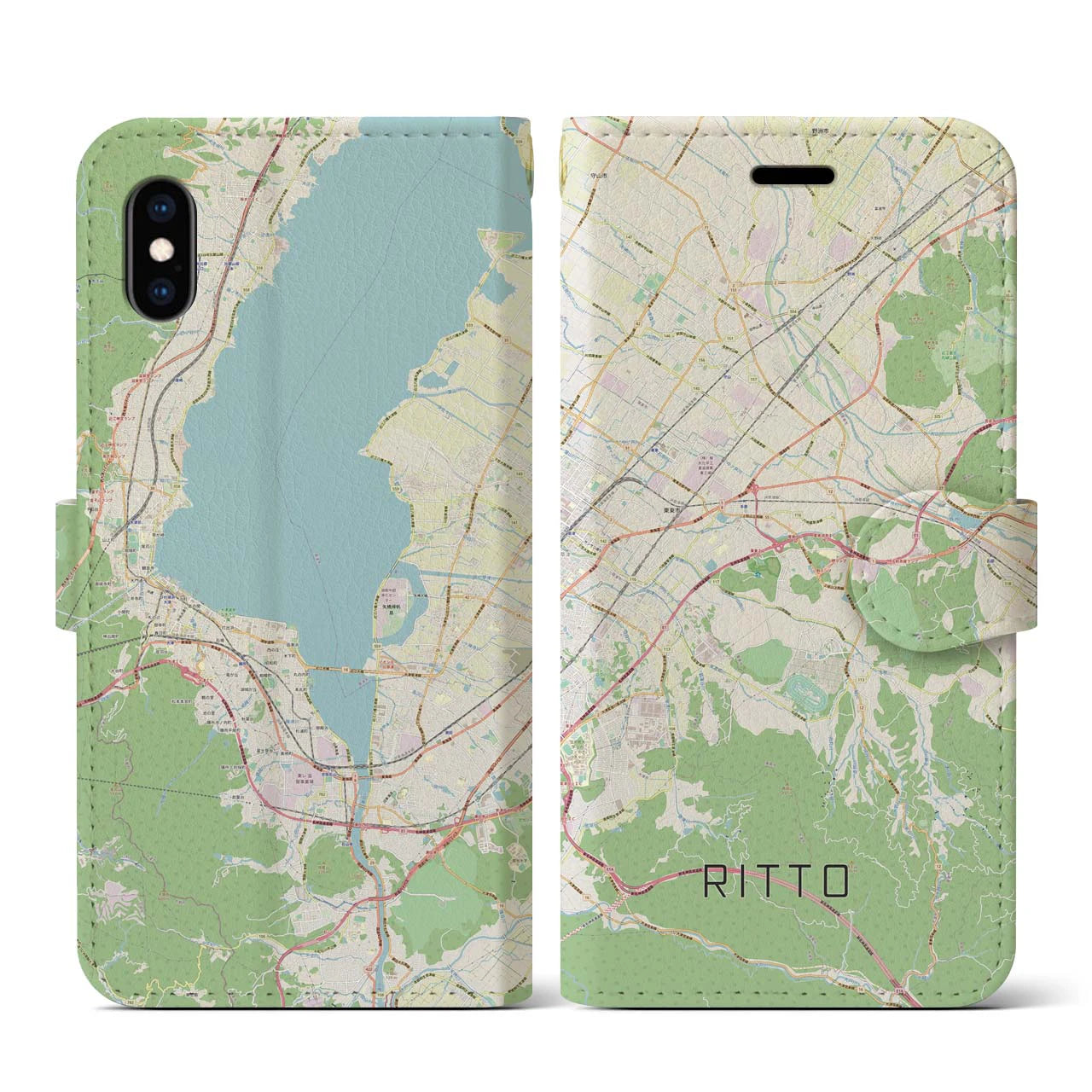 【栗東(滋賀県)】地図柄iPhoneケース(手帳タイプ)ナチュラル・iPhone XS / X 用