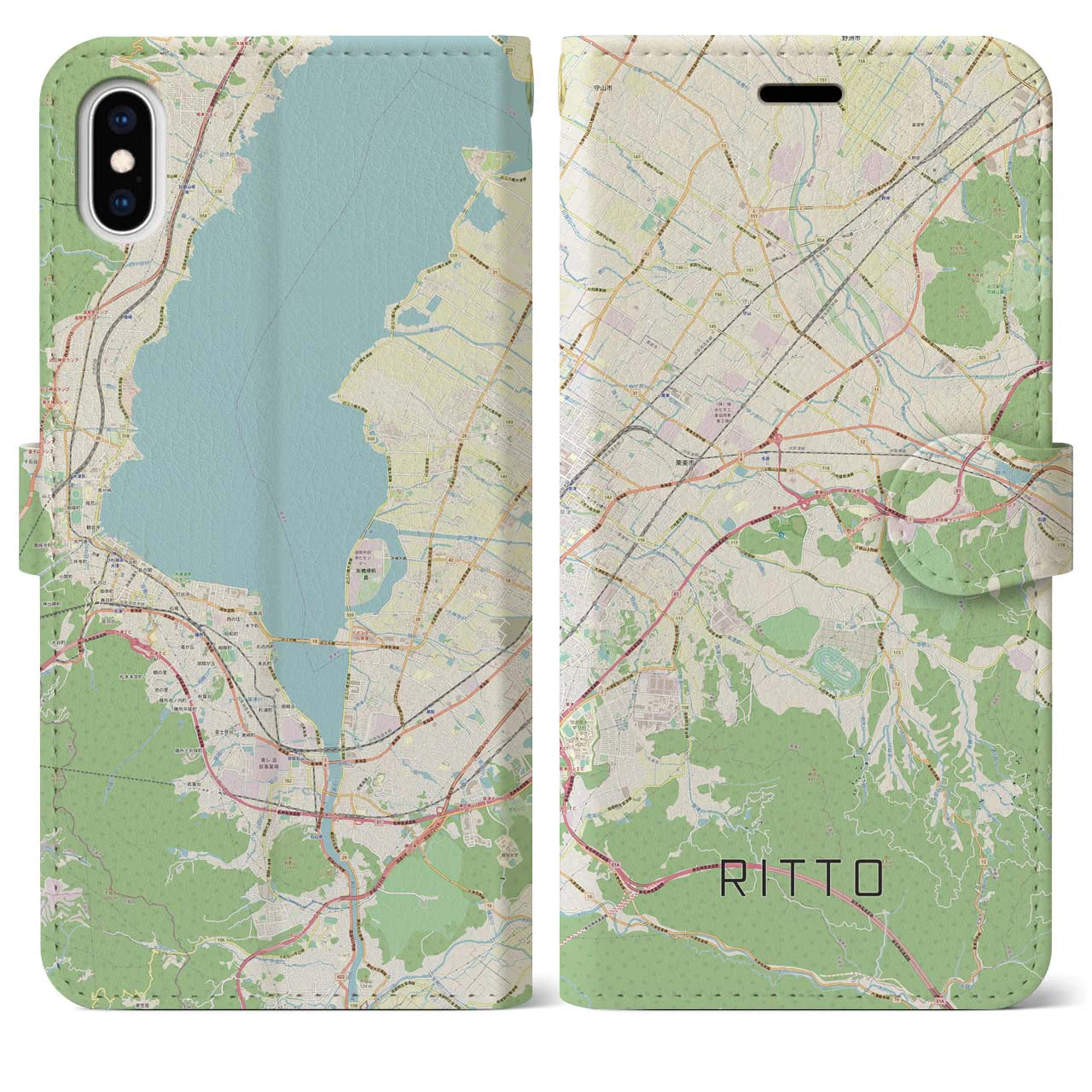 【栗東(滋賀県)】地図柄iPhoneケース(手帳タイプ)ナチュラル・iPhone XS Max 用