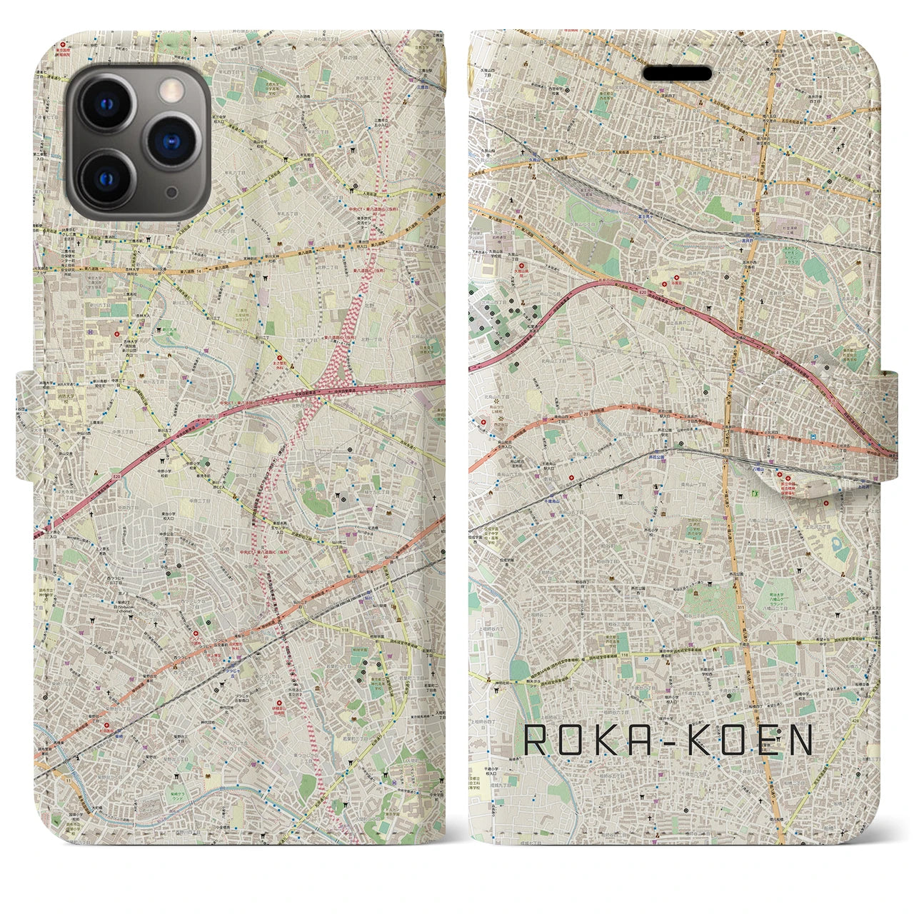 【芦花公園(東京都)】地図柄iPhoneケース(手帳タイプ)ナチュラル・iPhone 11 Pro Max 用