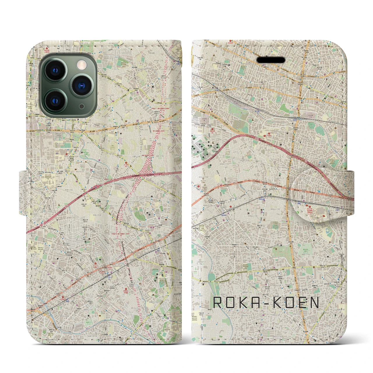 【芦花公園(東京都)】地図柄iPhoneケース(手帳タイプ)ナチュラル・iPhone 11 Pro 用