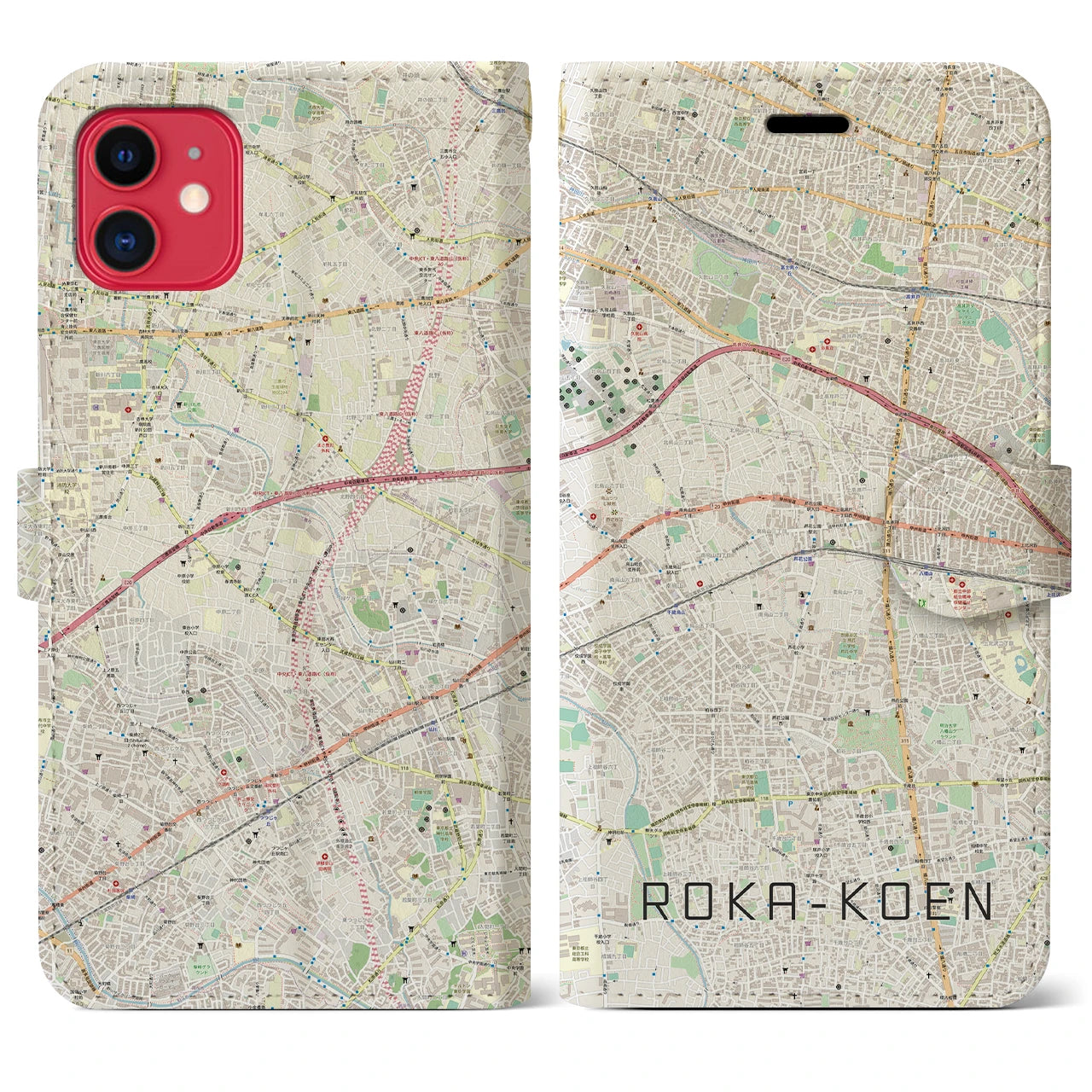 【芦花公園(東京都)】地図柄iPhoneケース(手帳タイプ)ナチュラル・iPhone 11 用