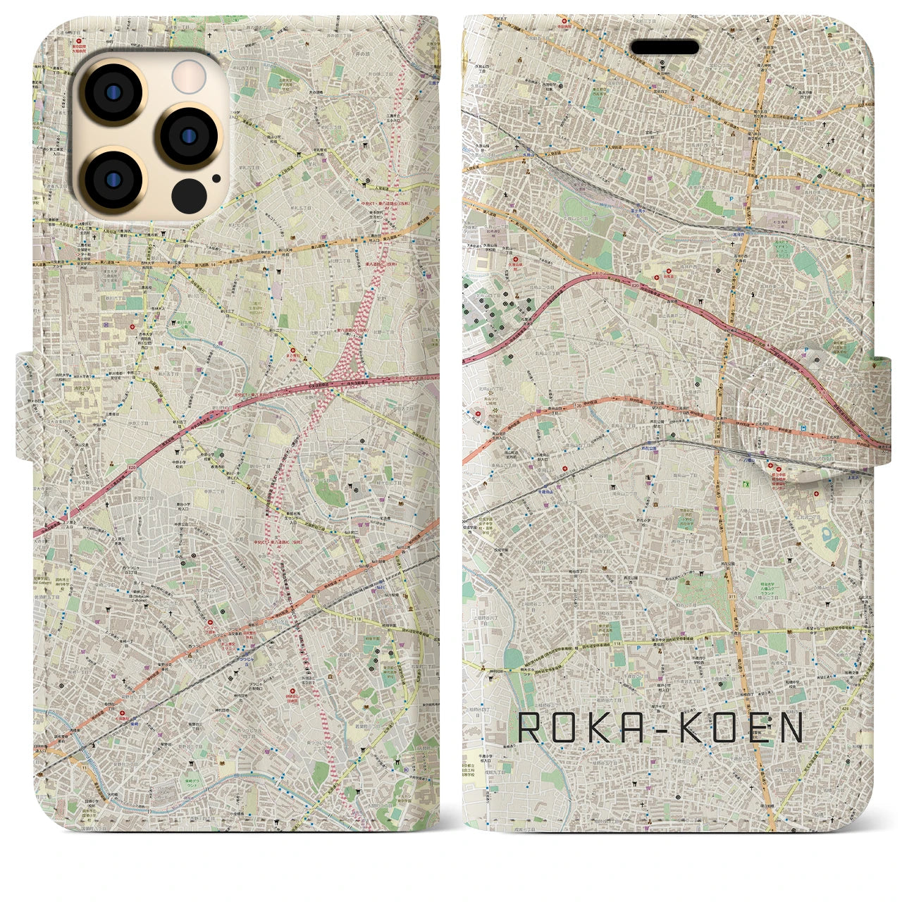 【芦花公園(東京都)】地図柄iPhoneケース(手帳タイプ)ナチュラル・iPhone 12 Pro Max 用