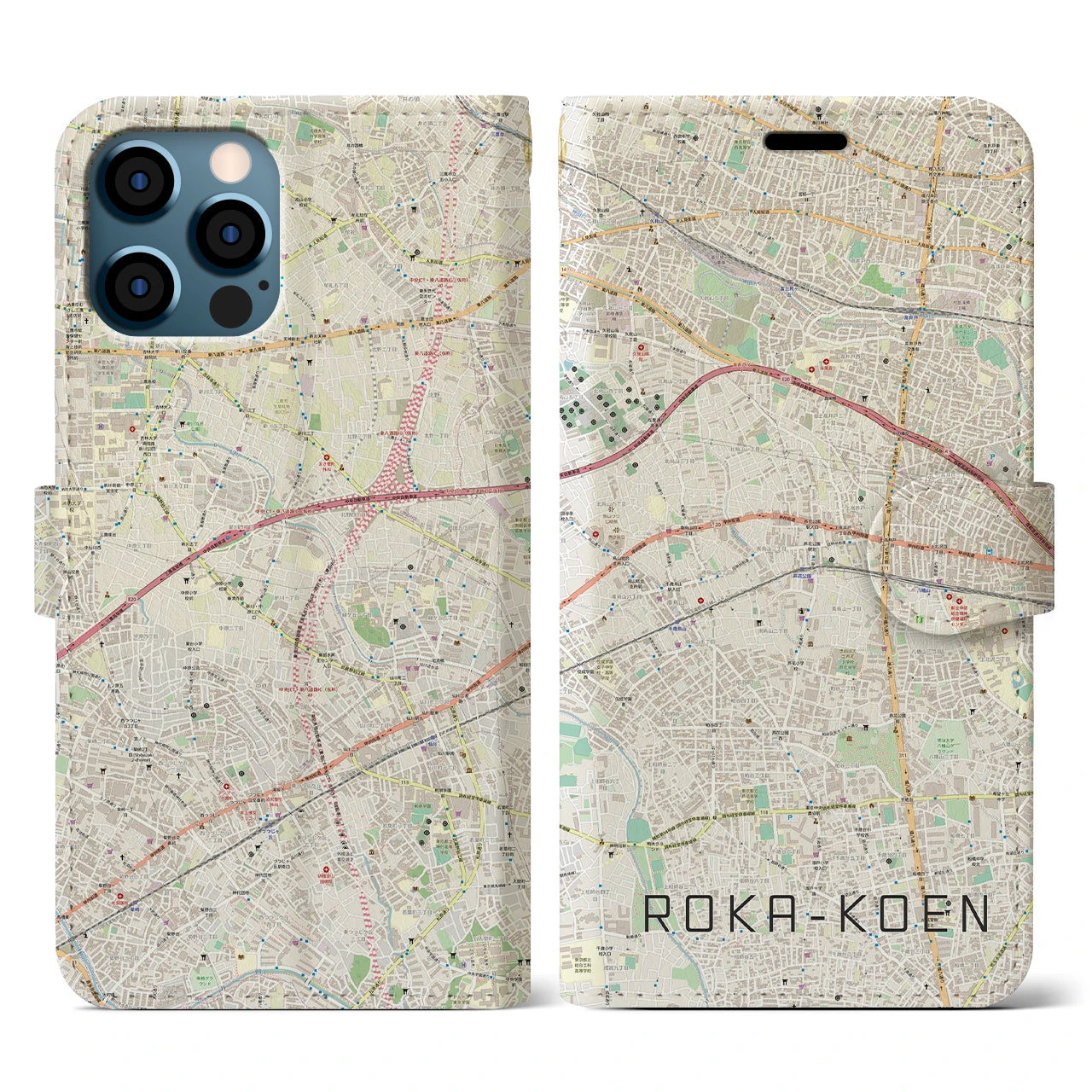 【芦花公園(東京都)】地図柄iPhoneケース(手帳タイプ)ナチュラル・iPhone 12 / 12 Pro 用