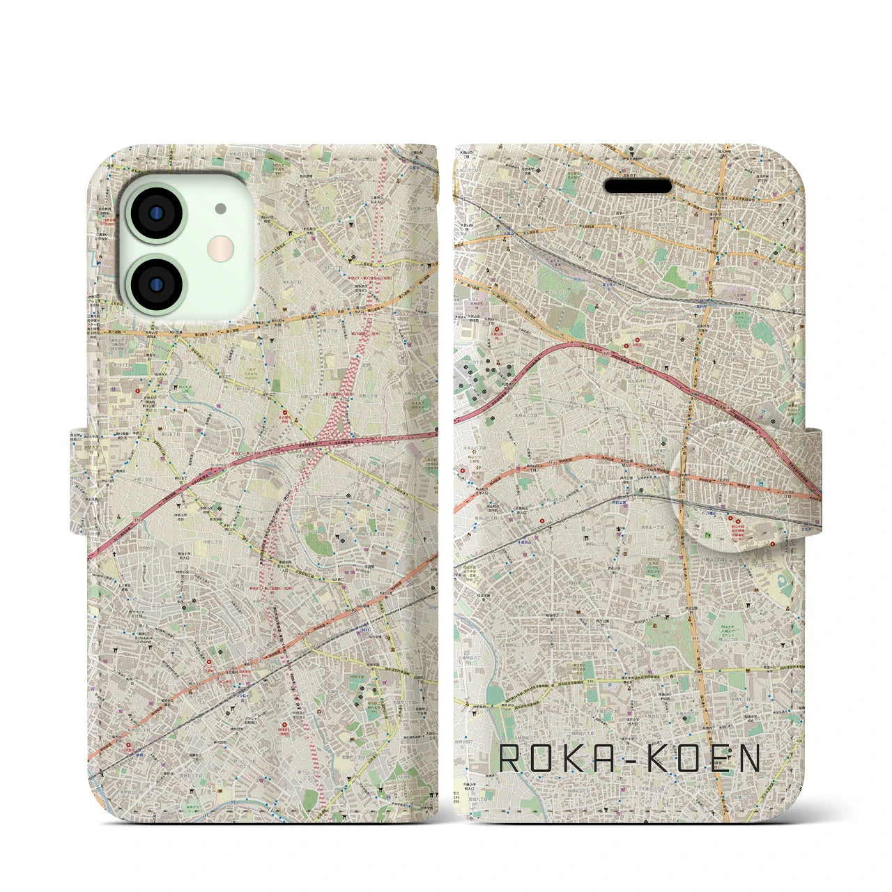 【芦花公園(東京都)】地図柄iPhoneケース(手帳タイプ)ナチュラル・iPhone 12 mini 用