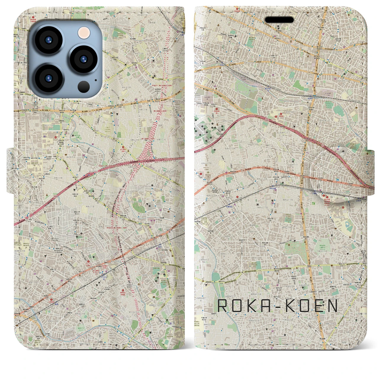【芦花公園(東京都)】地図柄iPhoneケース(手帳タイプ)ナチュラル・iPhone 13 Pro Max 用
