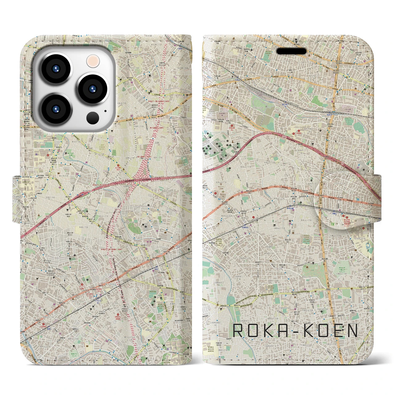 【芦花公園(東京都)】地図柄iPhoneケース(手帳タイプ)ナチュラル・iPhone 13 Pro 用