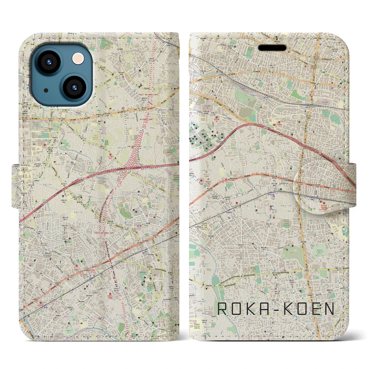 【芦花公園(東京都)】地図柄iPhoneケース(手帳タイプ)ナチュラル・iPhone 13 用