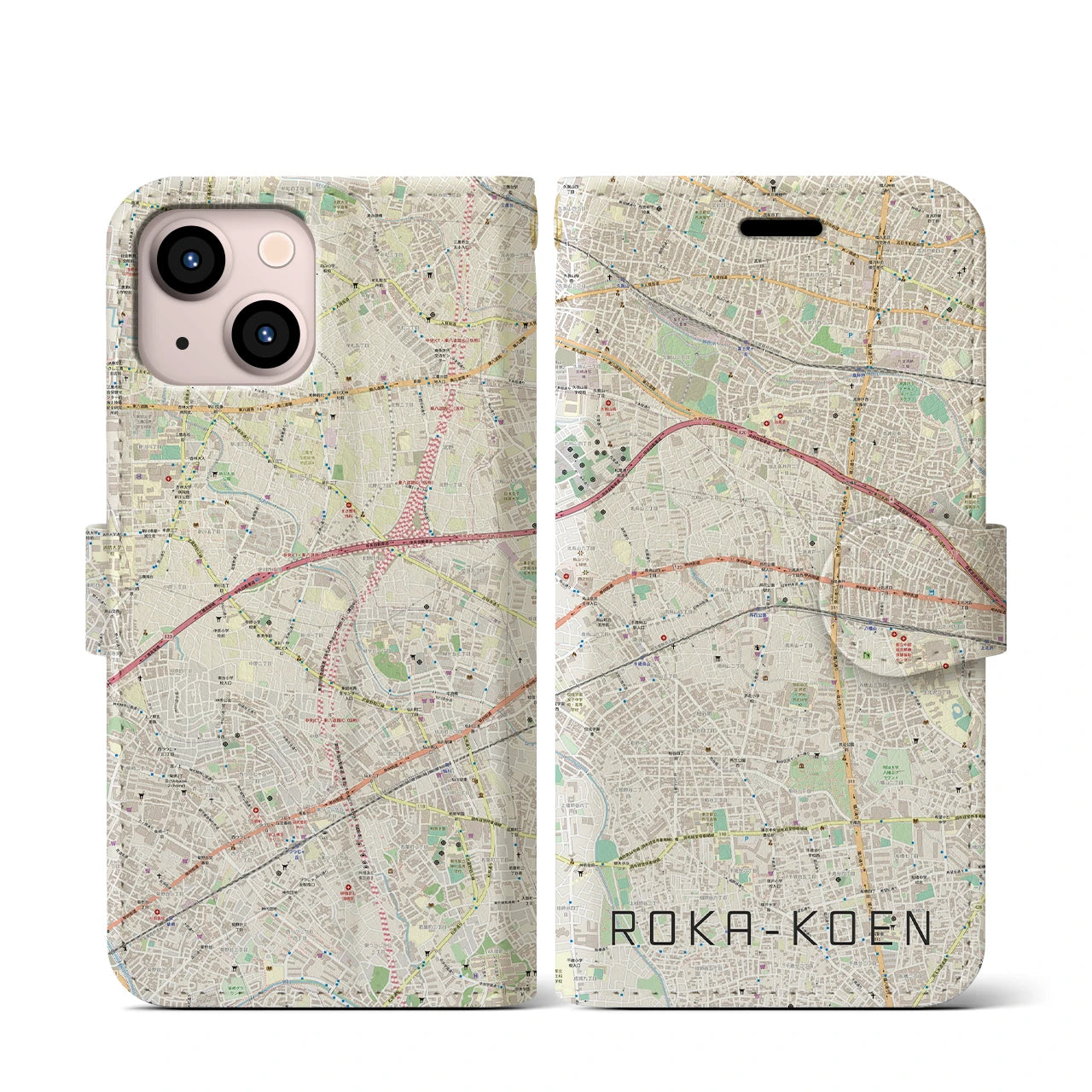 【芦花公園(東京都)】地図柄iPhoneケース(手帳タイプ)ナチュラル・iPhone 13 mini 用