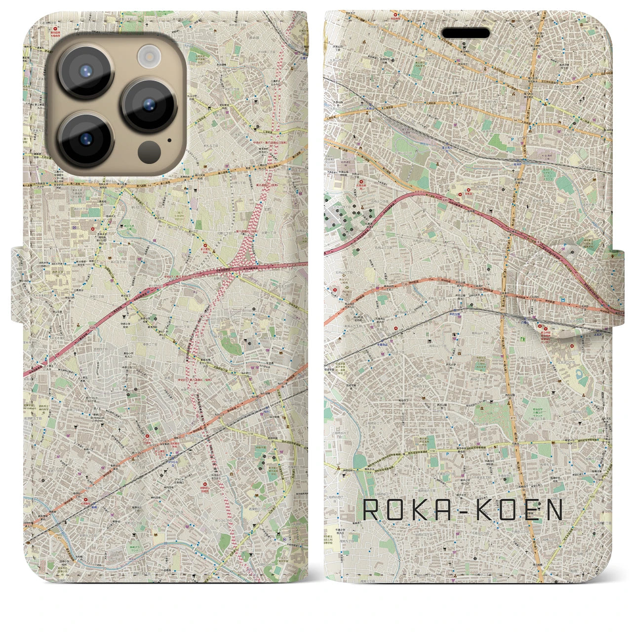 【芦花公園(東京都)】地図柄iPhoneケース(手帳タイプ)ナチュラル・iPhone 14 Pro Max 用