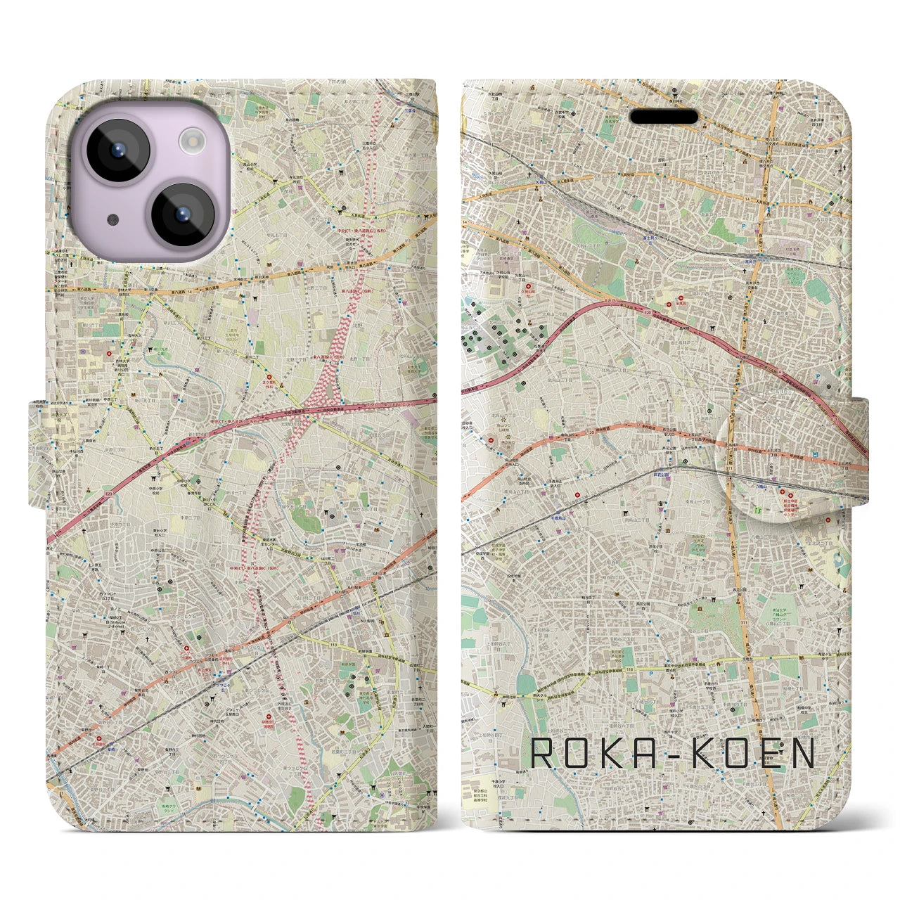 【芦花公園(東京都)】地図柄iPhoneケース(手帳タイプ)ナチュラル・iPhone 14 用