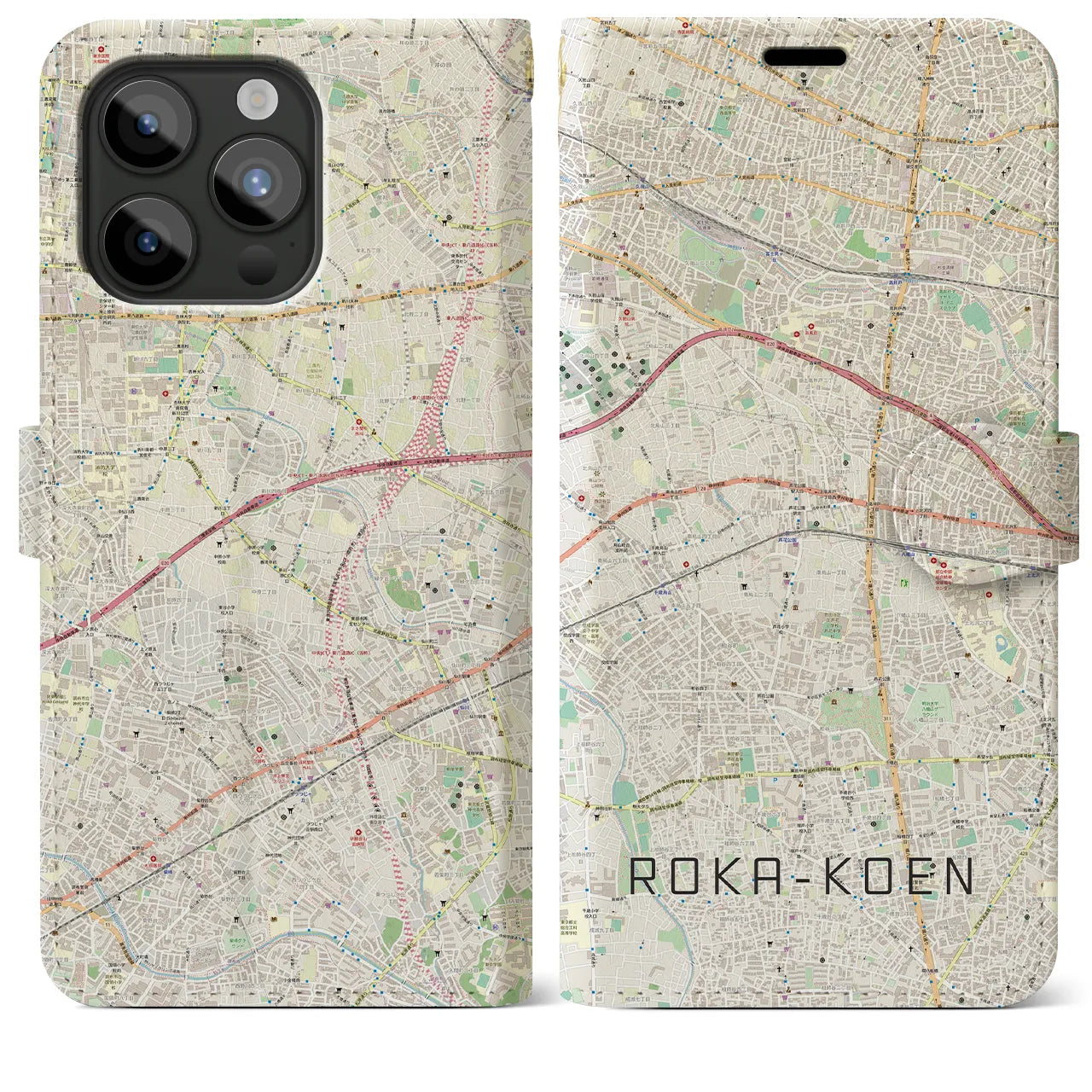 【芦花公園(東京都)】地図柄iPhoneケース(手帳タイプ)ナチュラル・iPhone 15 Pro Max 用