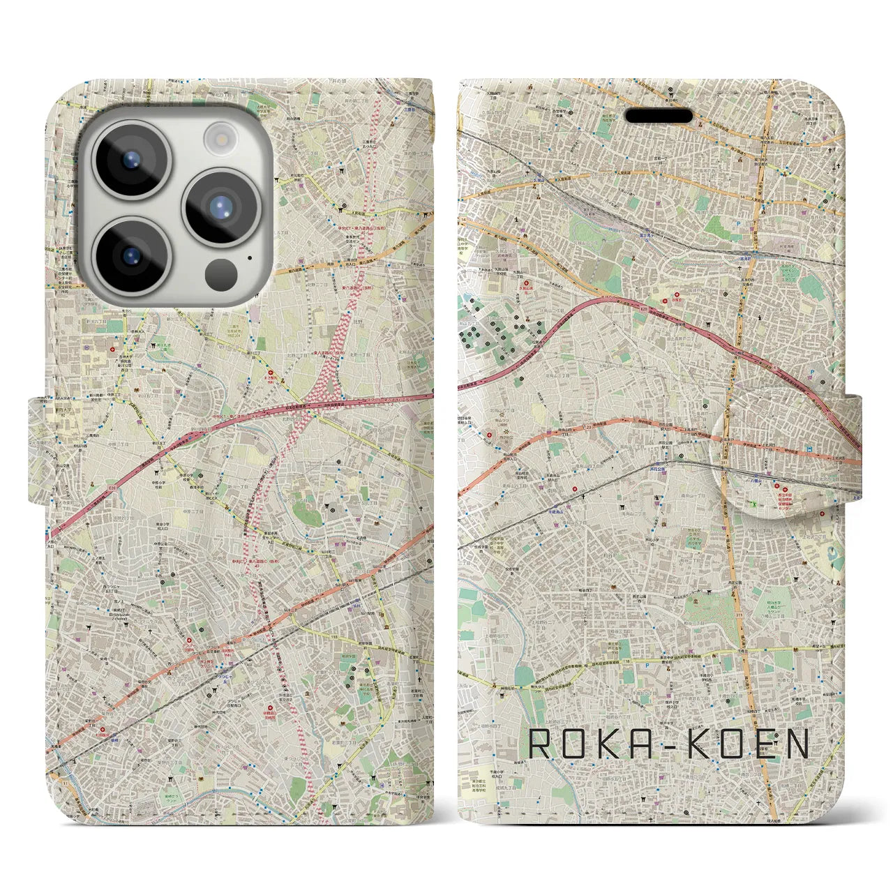 【芦花公園(東京都)】地図柄iPhoneケース(手帳タイプ)ナチュラル・iPhone 15 Pro 用
