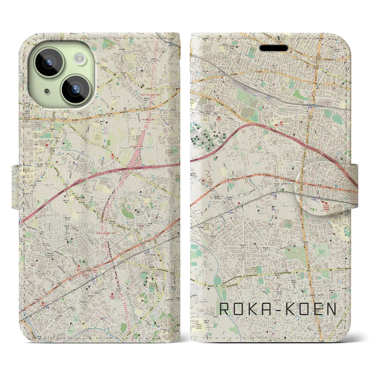 【芦花公園(東京都)】地図柄iPhoneケース(手帳タイプ)ナチュラル・iPhone 15 用