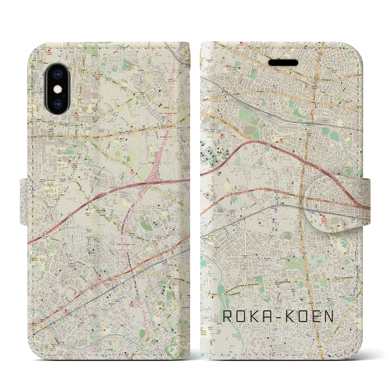 【芦花公園(東京都)】地図柄iPhoneケース(手帳タイプ)ナチュラル・iPhone XS / X 用