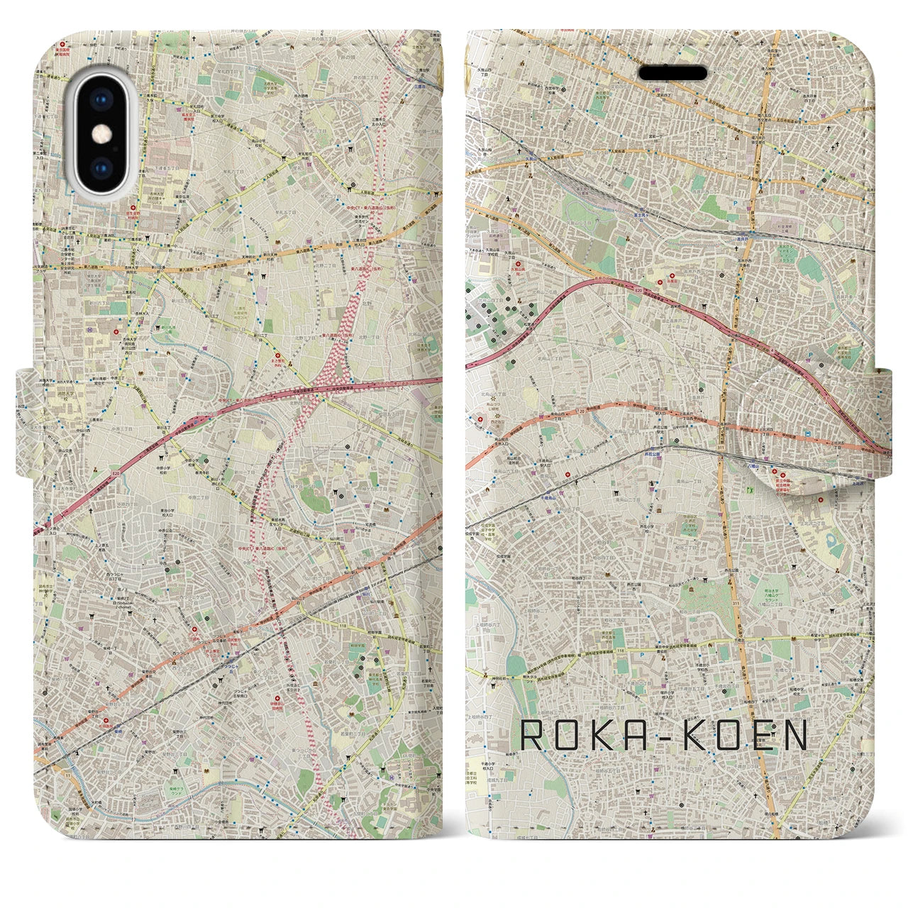 【芦花公園(東京都)】地図柄iPhoneケース(手帳タイプ)ナチュラル・iPhone XS Max 用