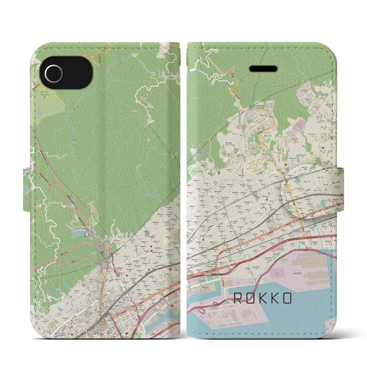 【六甲(兵庫県)】地図柄iPhoneケース(手帳タイプ)ナチュラル・iPhone SE(第3 / 第2世代) / 8 / 7 / 6s / 6 用