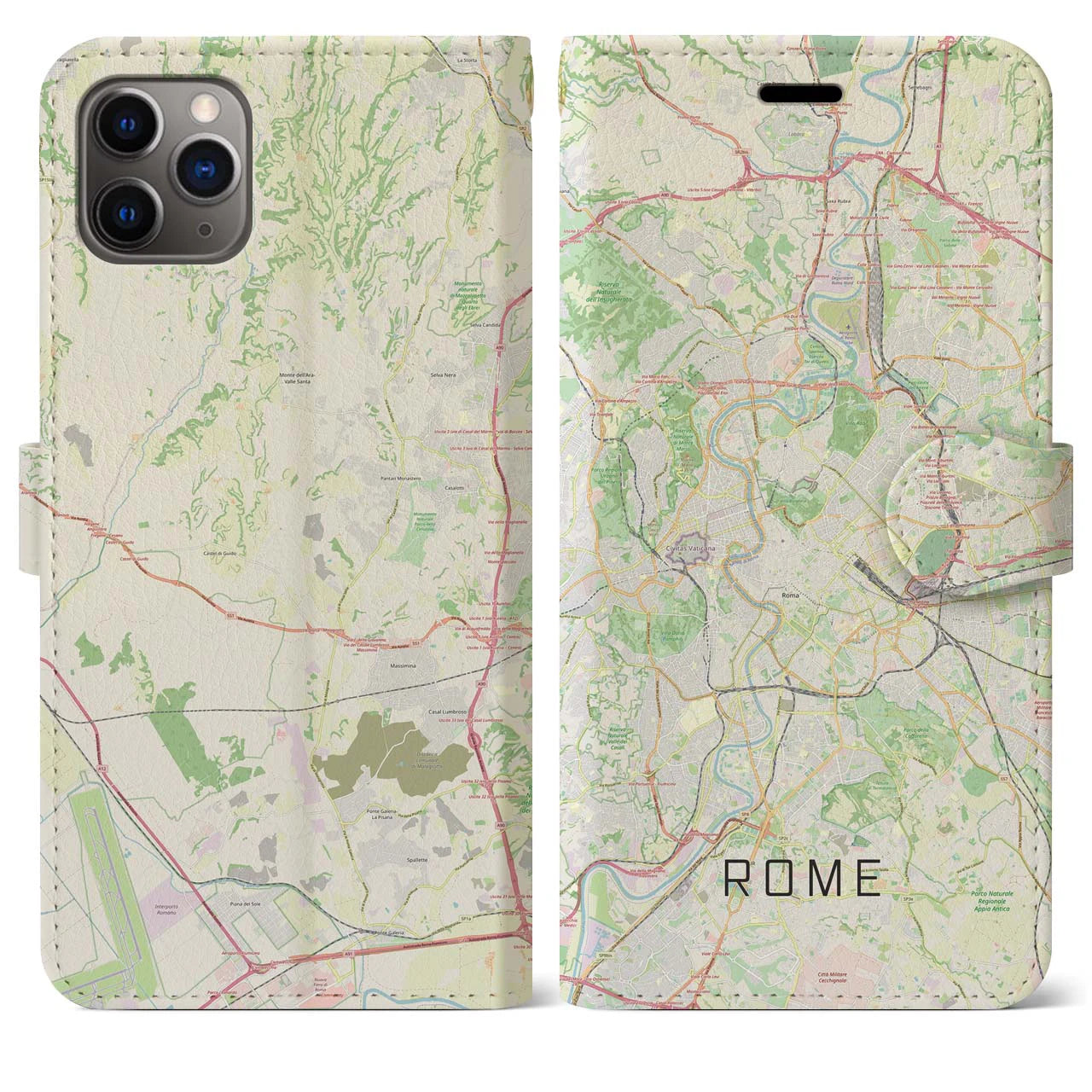 【ローマ(イタリア)】地図柄iPhoneケース(手帳タイプ)ナチュラル・iPhone 11 Pro Max 用