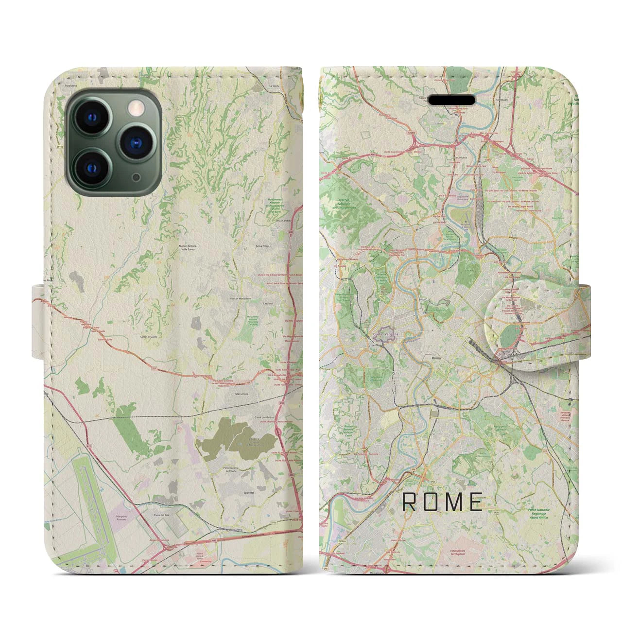 【ローマ(イタリア)】地図柄iPhoneケース(手帳タイプ)ナチュラル・iPhone 11 Pro 用