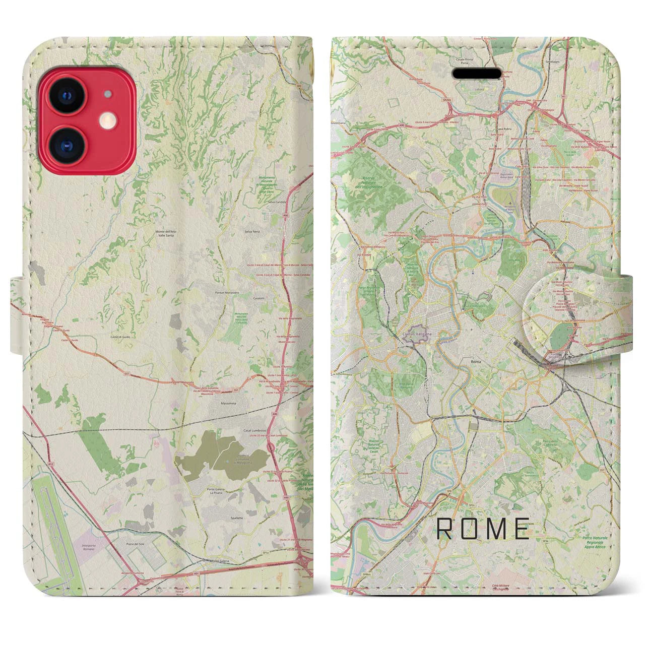 【ローマ(イタリア)】地図柄iPhoneケース(手帳タイプ)ナチュラル・iPhone 11 用