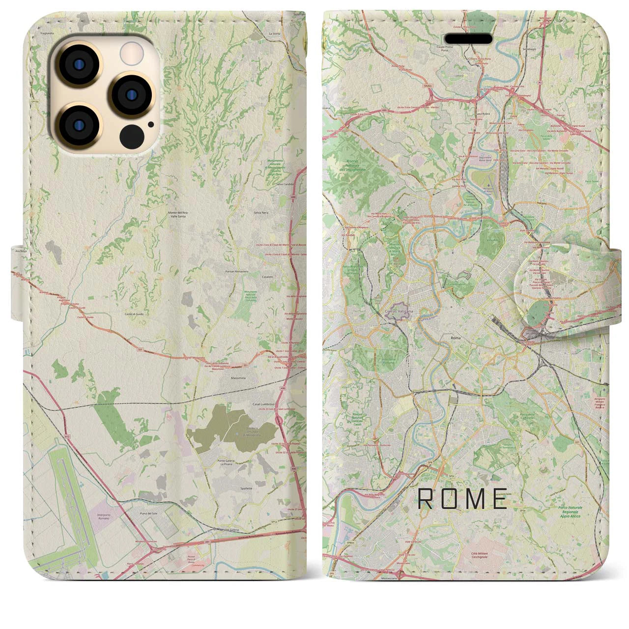 【ローマ(イタリア)】地図柄iPhoneケース(手帳タイプ)ナチュラル・iPhone 12 Pro Max 用