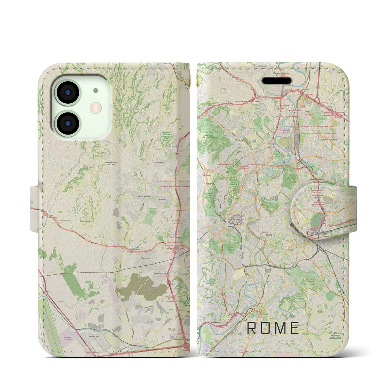 【ローマ(イタリア)】地図柄iPhoneケース(手帳タイプ)ナチュラル・iPhone 12 mini 用