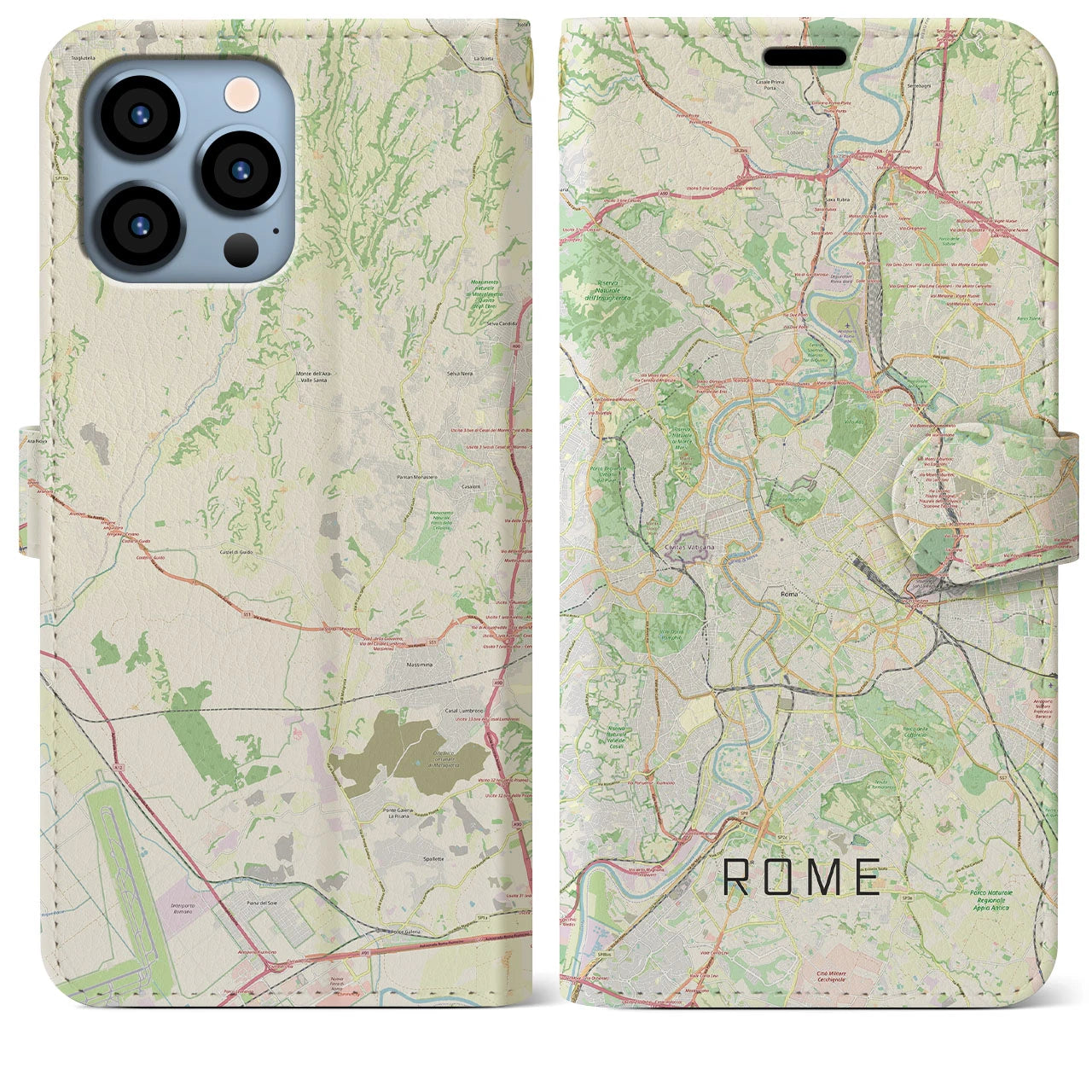 【ローマ(イタリア)】地図柄iPhoneケース(手帳タイプ)ナチュラル・iPhone 13 Pro Max 用