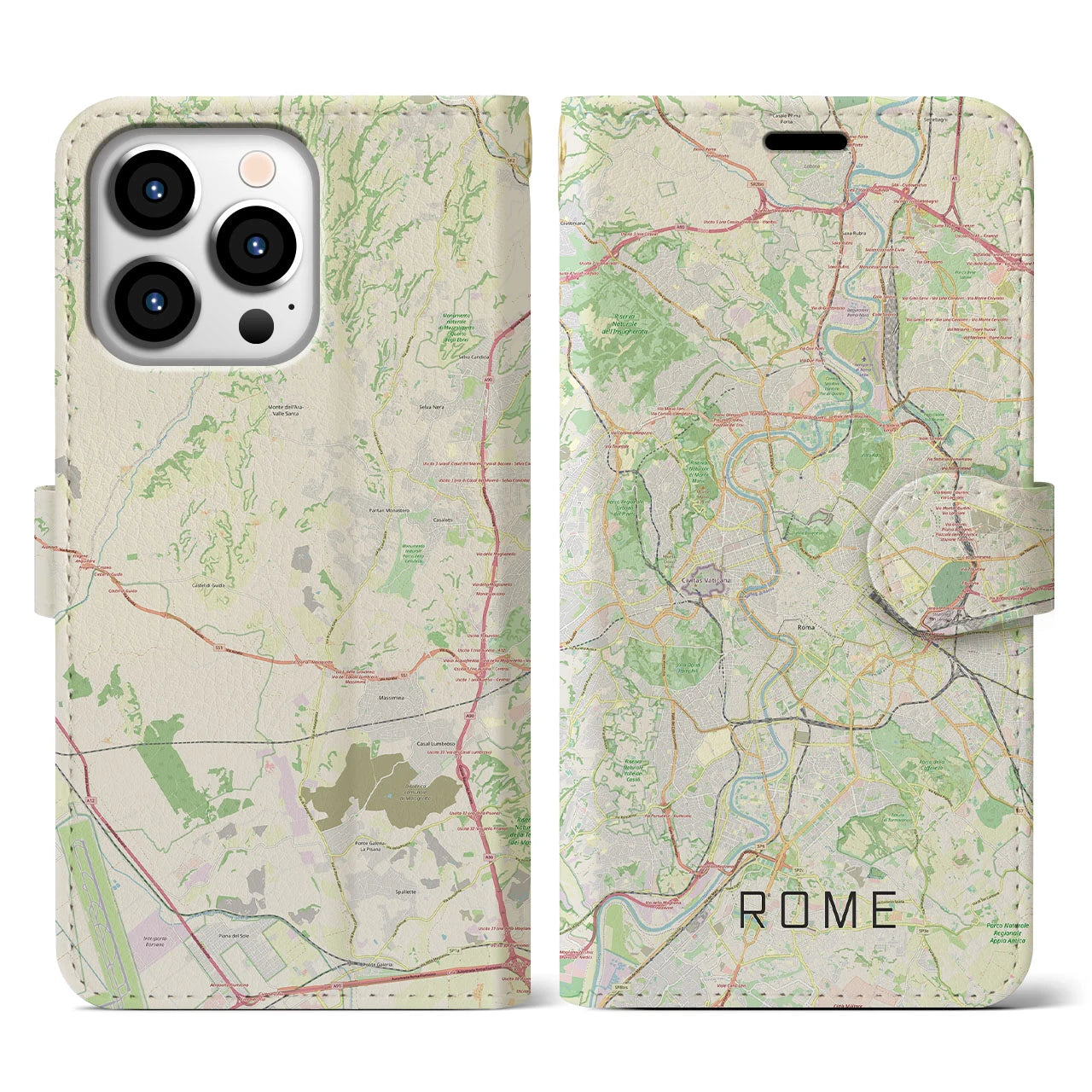 【ローマ(イタリア)】地図柄iPhoneケース(手帳タイプ)ナチュラル・iPhone 13 Pro 用