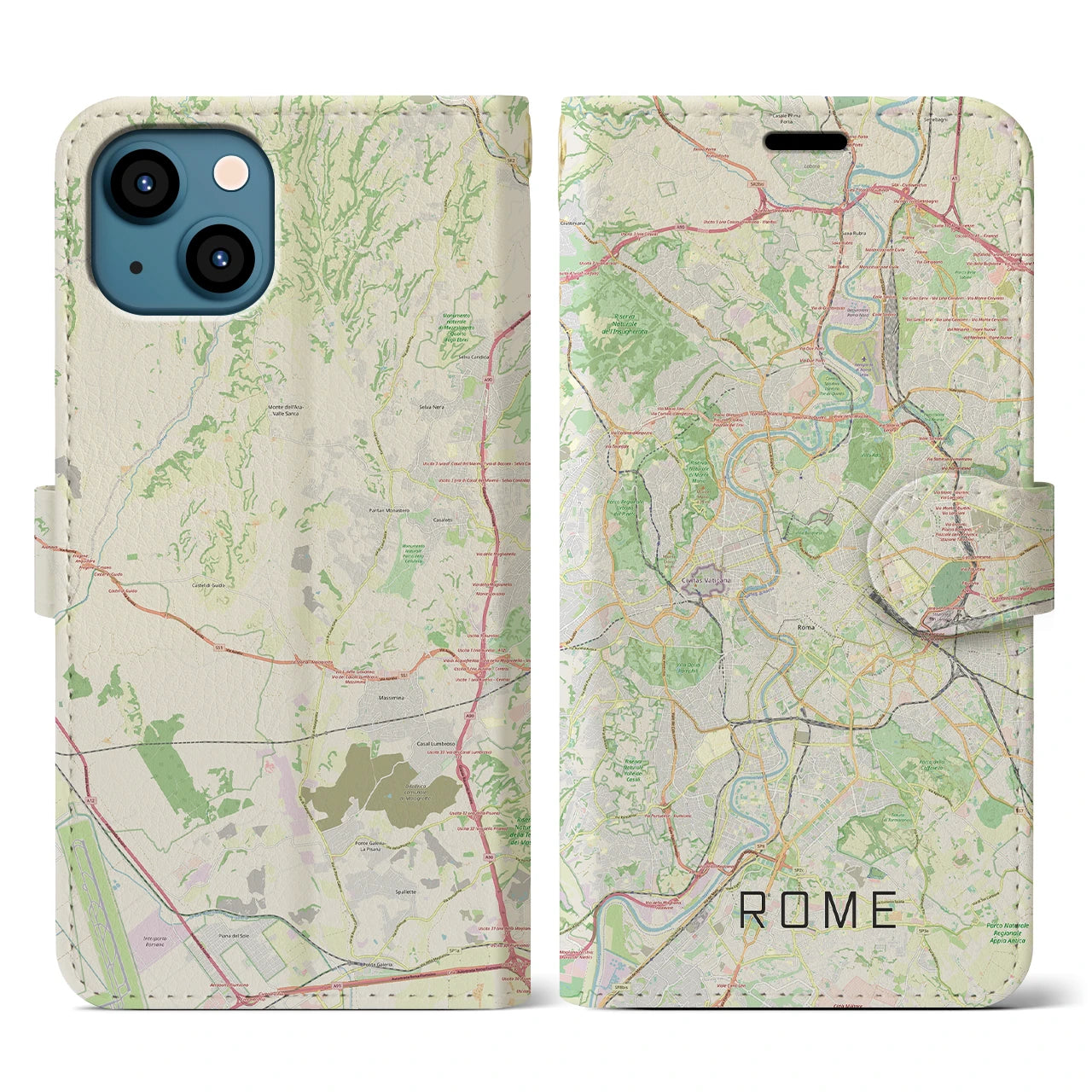【ローマ(イタリア)】地図柄iPhoneケース(手帳タイプ)ナチュラル・iPhone 13 用