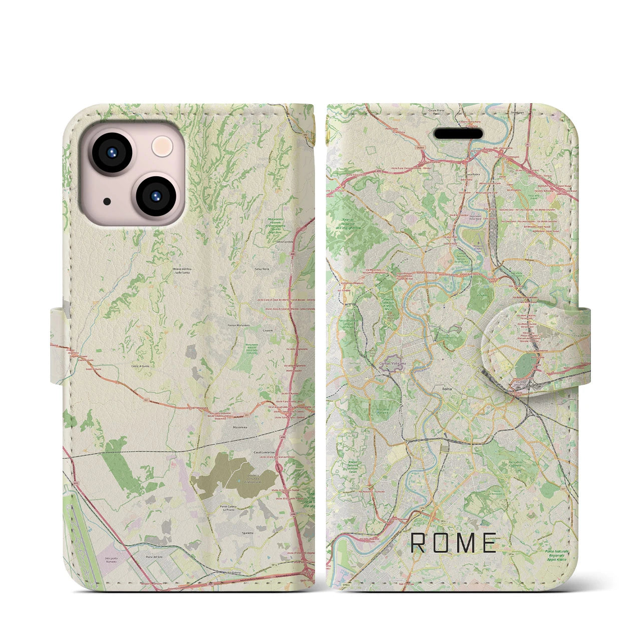 【ローマ(イタリア)】地図柄iPhoneケース(手帳タイプ)ナチュラル・iPhone 13 mini 用