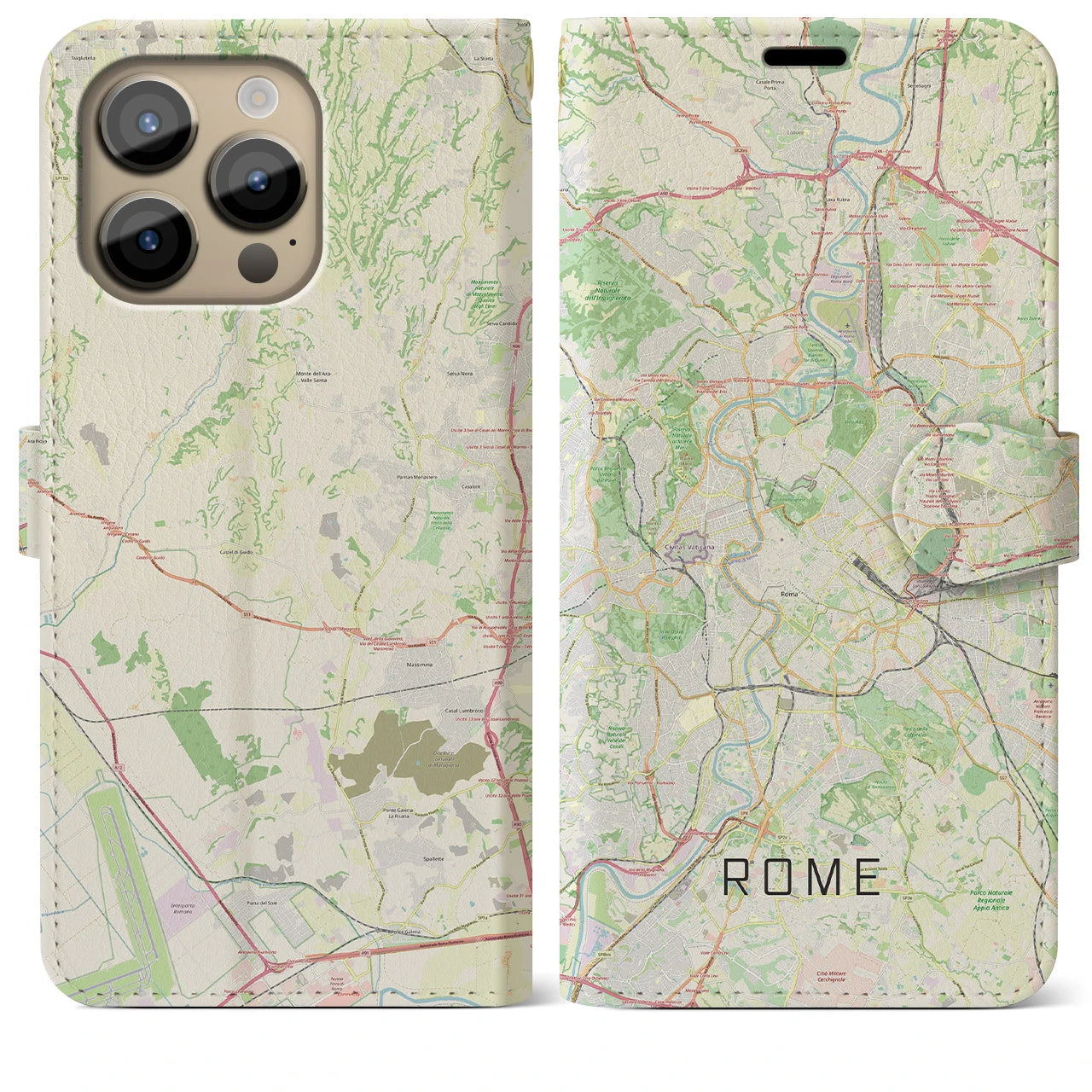 【ローマ(イタリア)】地図柄iPhoneケース(手帳タイプ)ナチュラル・iPhone 14 Pro Max 用