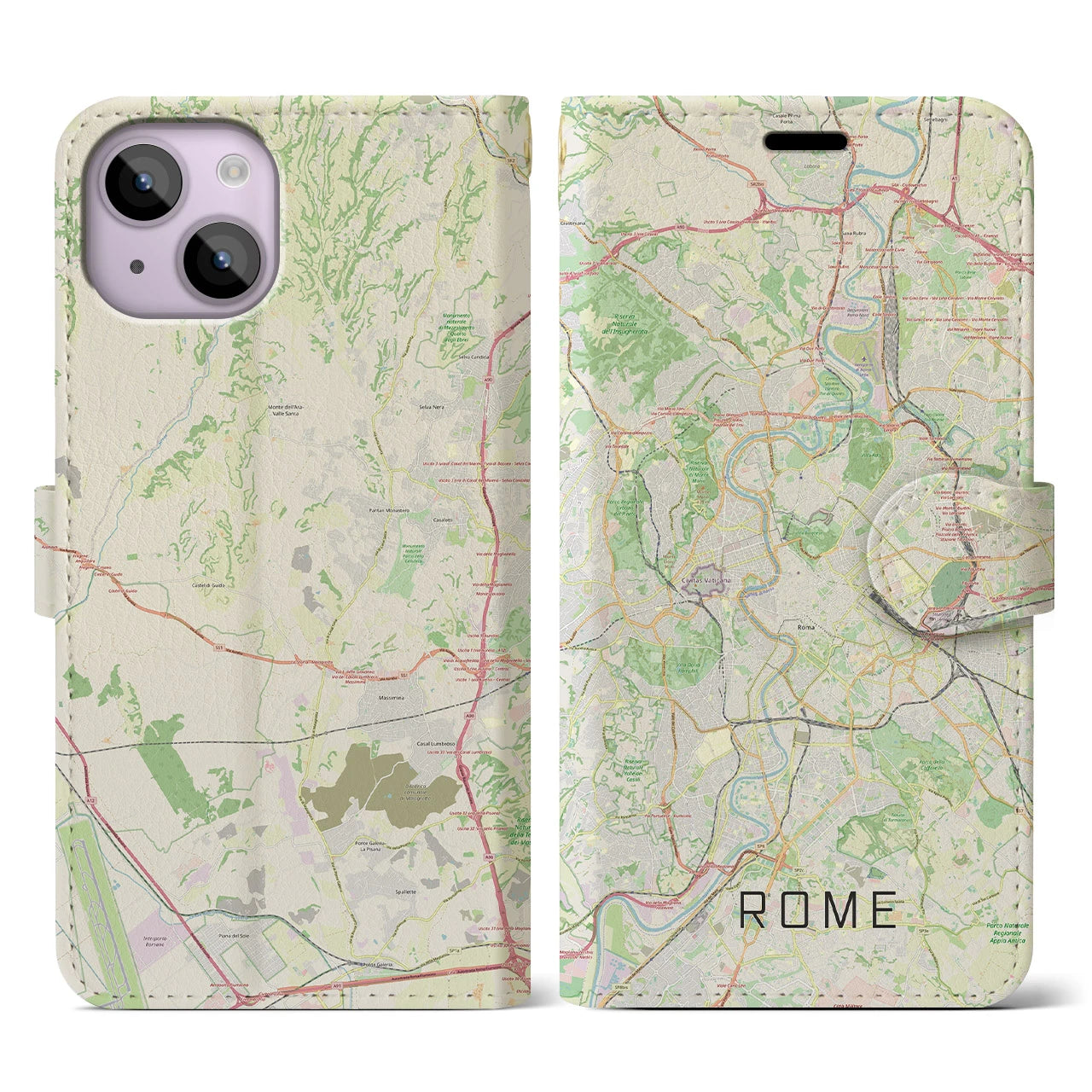 【ローマ(イタリア)】地図柄iPhoneケース(手帳タイプ)ナチュラル・iPhone 14 用